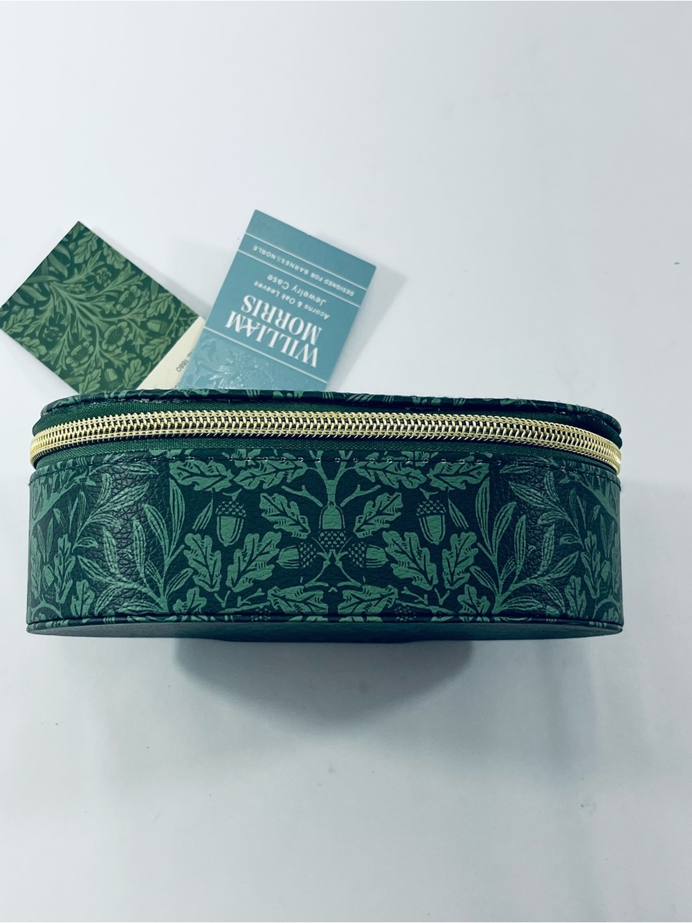 William Morris Acorns & Oak Leaves Jewelry Green Botanical Print Zip Case NWT